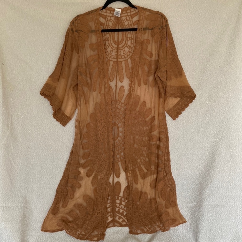 Brown Open Cardigan, Kimono or Coverup Size S/M